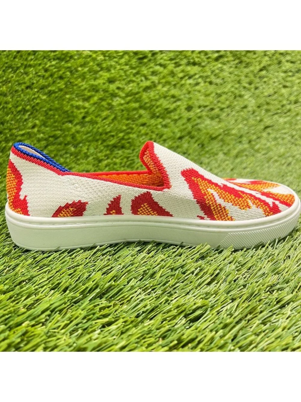 Rothy's The Kids Flame Fire Boys Size 13C White Red Casual Slip On Flats Shoes